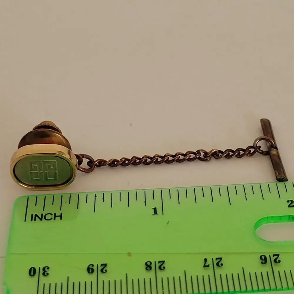 Givenchy Tie Necktie Pin Clasp Gold silver Tone Logo Oval Vintage Small Logo‎